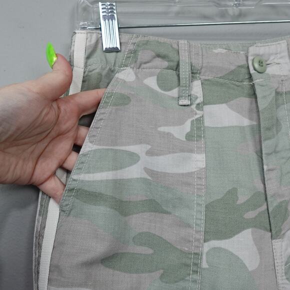 MOTHER The Shaker Chop Crop Fray Linen Tencel Blend Pants Sz 27 Desert Camo - Picture 16 of 16